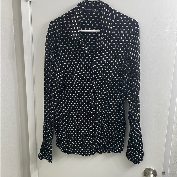 All Saints Black and White Fitted Long Sleeve Button Down Shirt - Picture 2 of 5